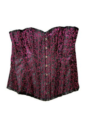 Magenta Satin Brocade Corset Bustier Strapless Top with Matching Thong NWT